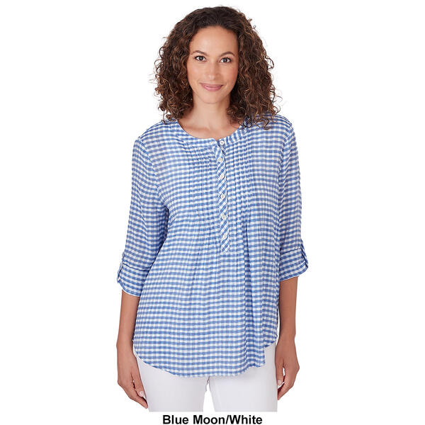 Womens Ruby Rd. Wovens Button Front Gingham Henley
