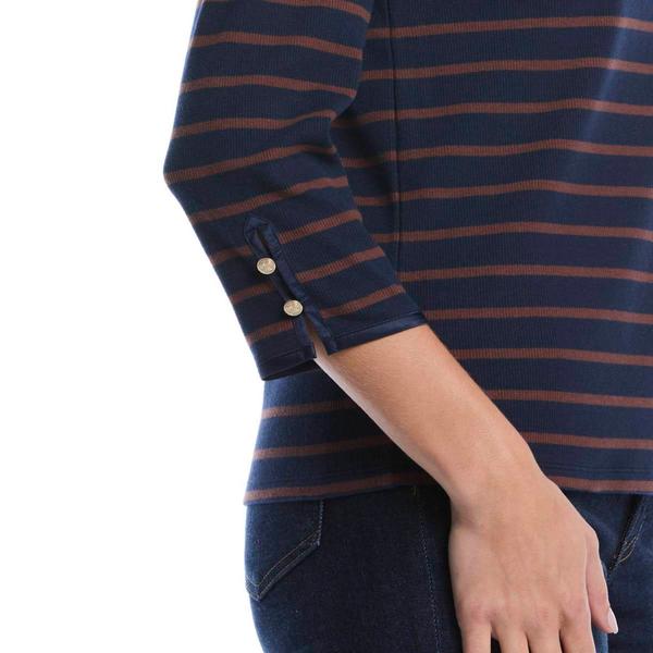 Petite Rafaella® 3/4 Sleeve Boat Neck Stripe Tee