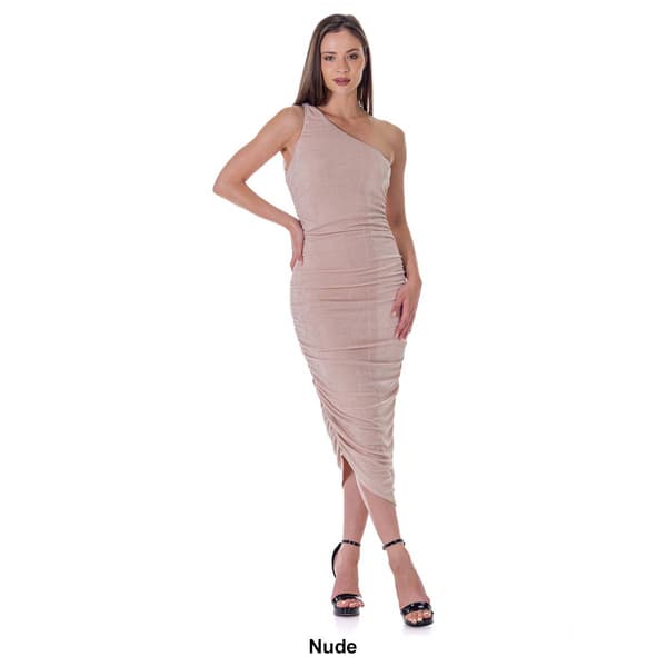 Womens 24/7 Comfort Apparel One Shoulder Ruched Bodycon Dress