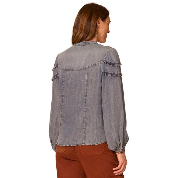 Womens Democracy Long Sleeve Button Down Denim Blouse