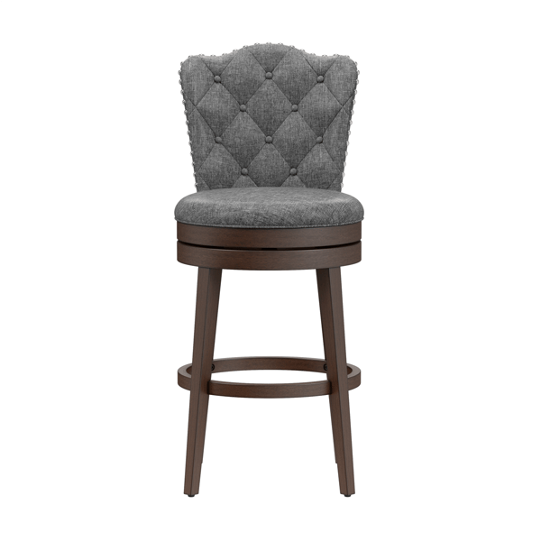 HH2 Home Edenwood Grey Bar Height Swivel Stool with Tufted Back