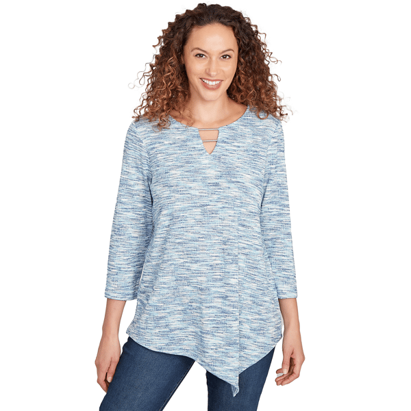 Petite Ruby Rd. Indigo Go Spacedye Knit Asymmetric Top - image 