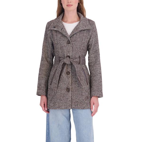 Womens Sebby Chevron Wool w/ Belt Peacoat