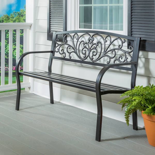 Evergreen Blooming Garden Black Metal Bench