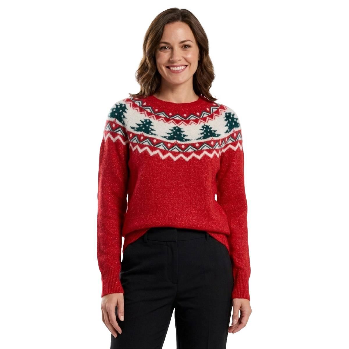 Womens Hanna & Gracie Long Sleeve Fair Isle Xmas Tree Sweater