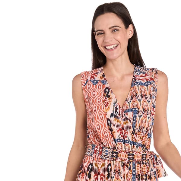 Womens R&M Richards Sleeveless Ikat Patchwork Jumpsuit