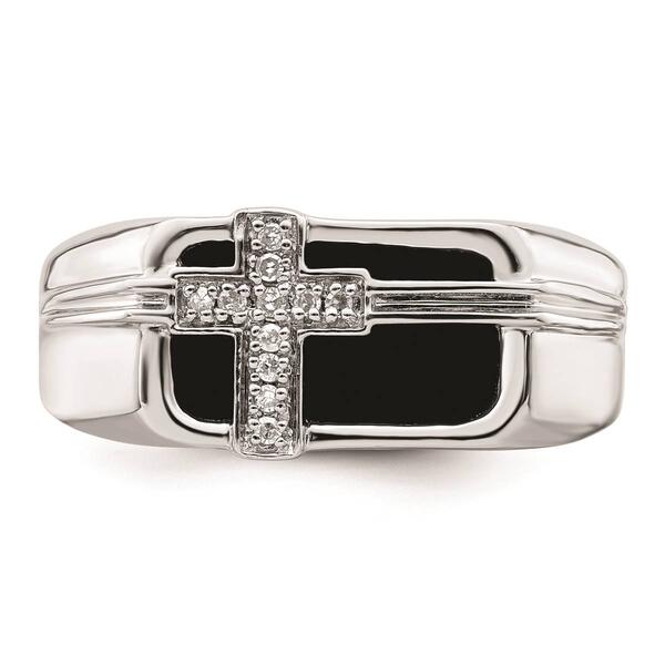 Mens Pure Fire 14kt. White Gold Onyx Lab Grown Diamond Cross Ring - image 