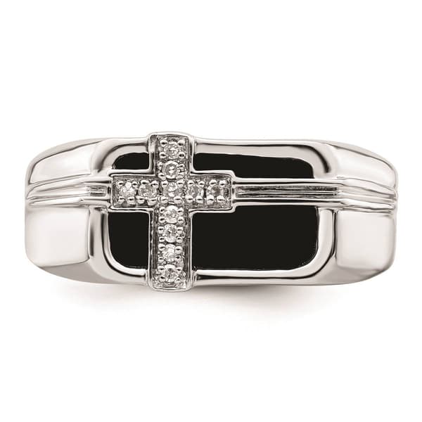Mens Pure Fire 14kt. White Gold Onyx Lab Grown Diamond Cross Ring