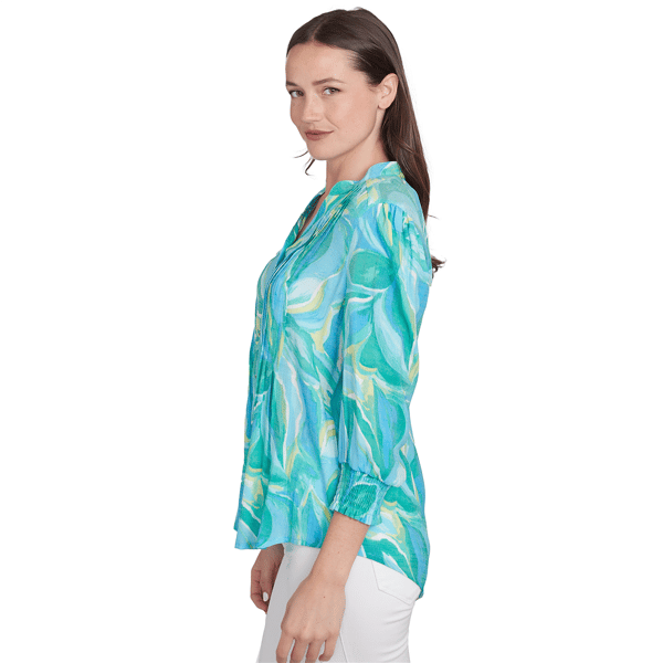 Petite Ruby Rd. Paradise Cove Abstract Tropical Button Front