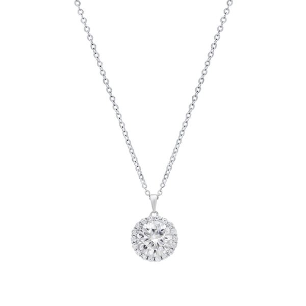 Saffron Sterling Silver Moissanite Diamond Halo Pendant Necklace