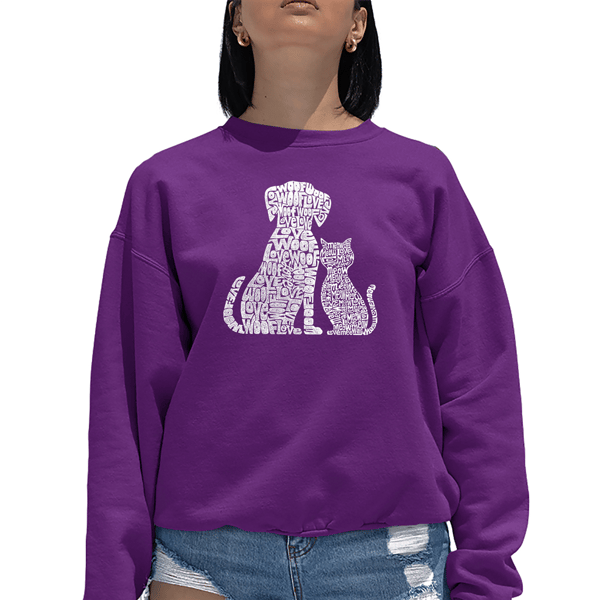 Womens LA Pop Art Dogs And Cats - Word Art Crewneck Sweatshirt