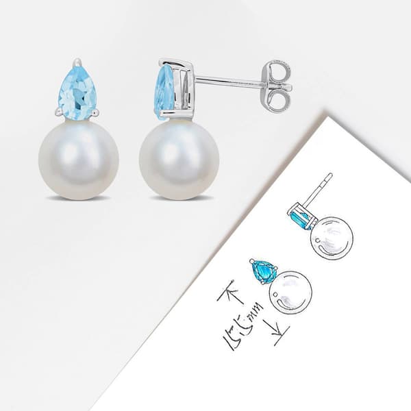 Gemstone Classics™ Freshwater Pearl & Blue Topaz Stud Earrings