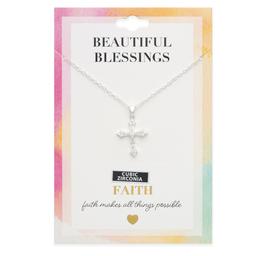Beautiful Blessings Silver CZ Embellished Cross Necklace