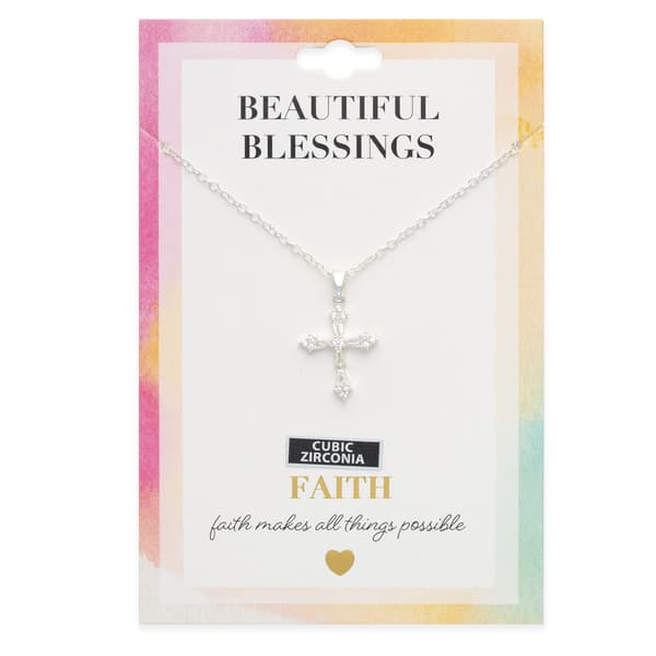 Beautiful Blessings Silver CZ Embellished Cross Necklace