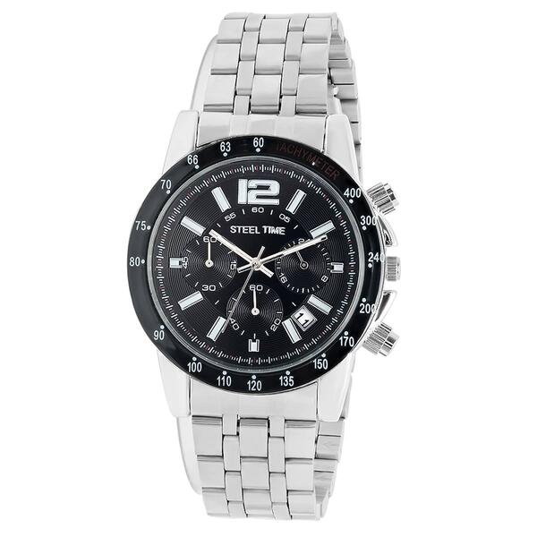 Mens Steeltime Black Chronograph Watch - 998029W - image 