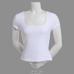 Juniors Derek Heart Short Sleeve Square Neck Double Layer Tee