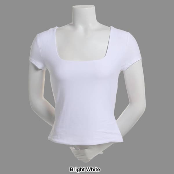Juniors Derek Heart Short Sleeve Square Neck Double Layer Tee