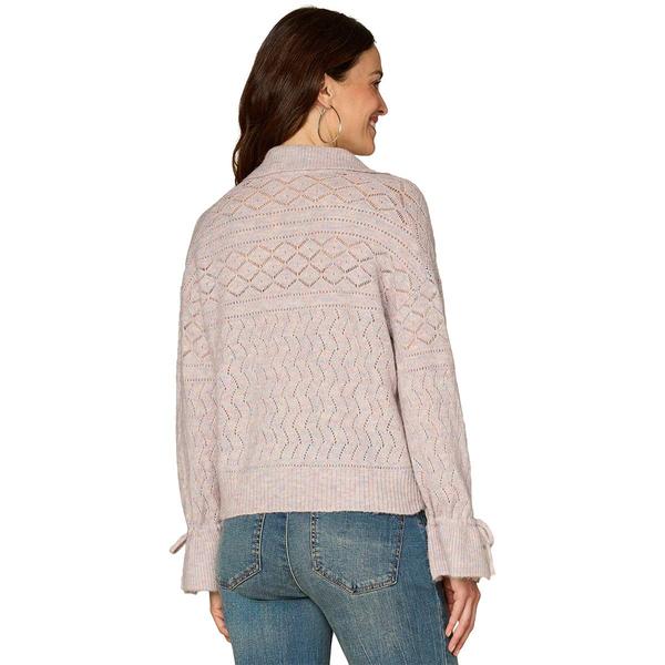 Womens Democracy Long Flounce Sleeve Tie Pointelle Stitch Sweater
