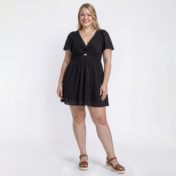 Juniors Plus Angie Flutter Sleeve Twist Front Eyelet Dress - image 