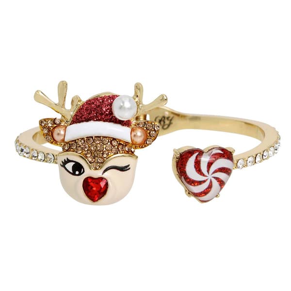 Betsey Johnson Jingle Bell Bling Christmas Reindeer Bangle - image 