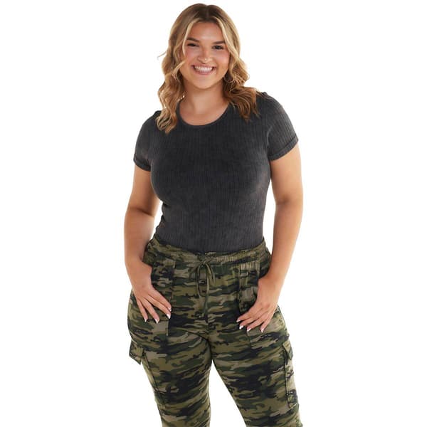 Juniors Plus No Comment Washed Out Snap Bodysuit - image 