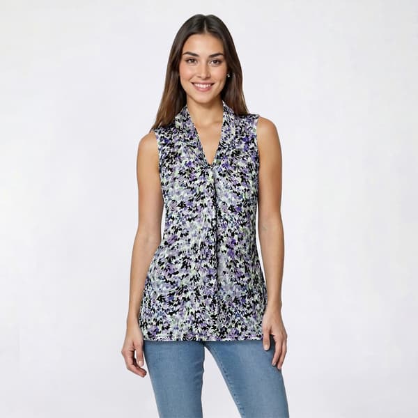 Womens Kasper Sleeveless Knot Front Floral Splatter Blouse