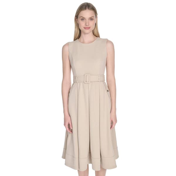 Womens Calvin Klein Sleeveless Belt Fit & Flare Dress