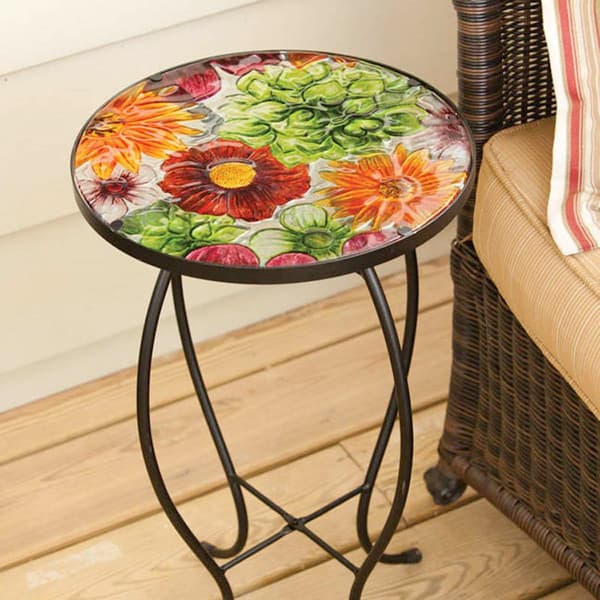 Evergreen Gerber Daisies Round Glass Table - image 