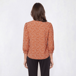 Womens Adrianna Papell 3/4 Puff Sleeve Vine Tie Neck Blouse