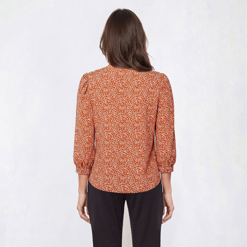 Womens Adrianna Papell 3/4 Puff Sleeve Vine Tie Neck Blouse