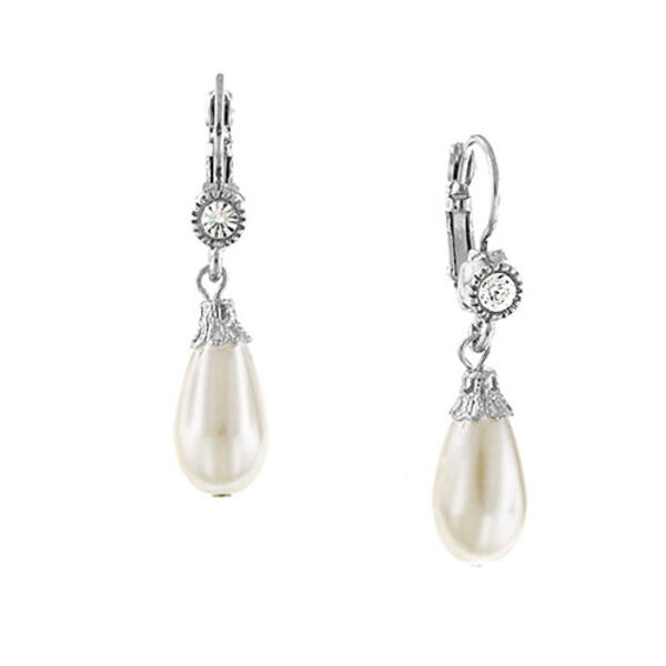 1928 Silver Crystal & Pearl Teardrop Earrings - image 