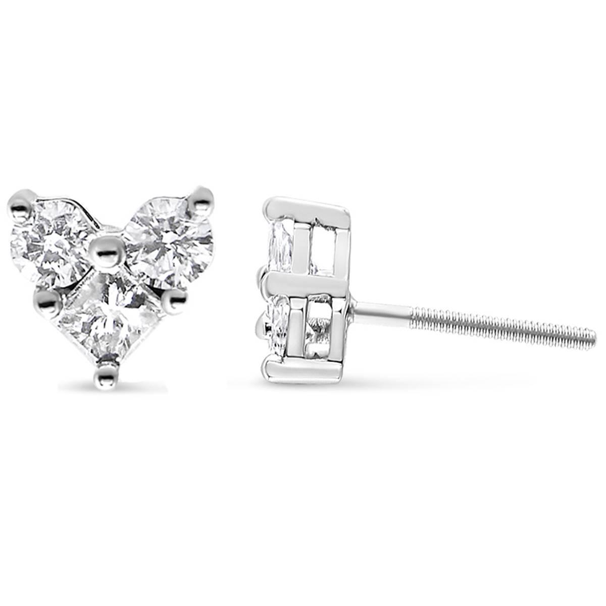 Haus of Brilliance White Gold 3-Stone Heart Stud Earrings