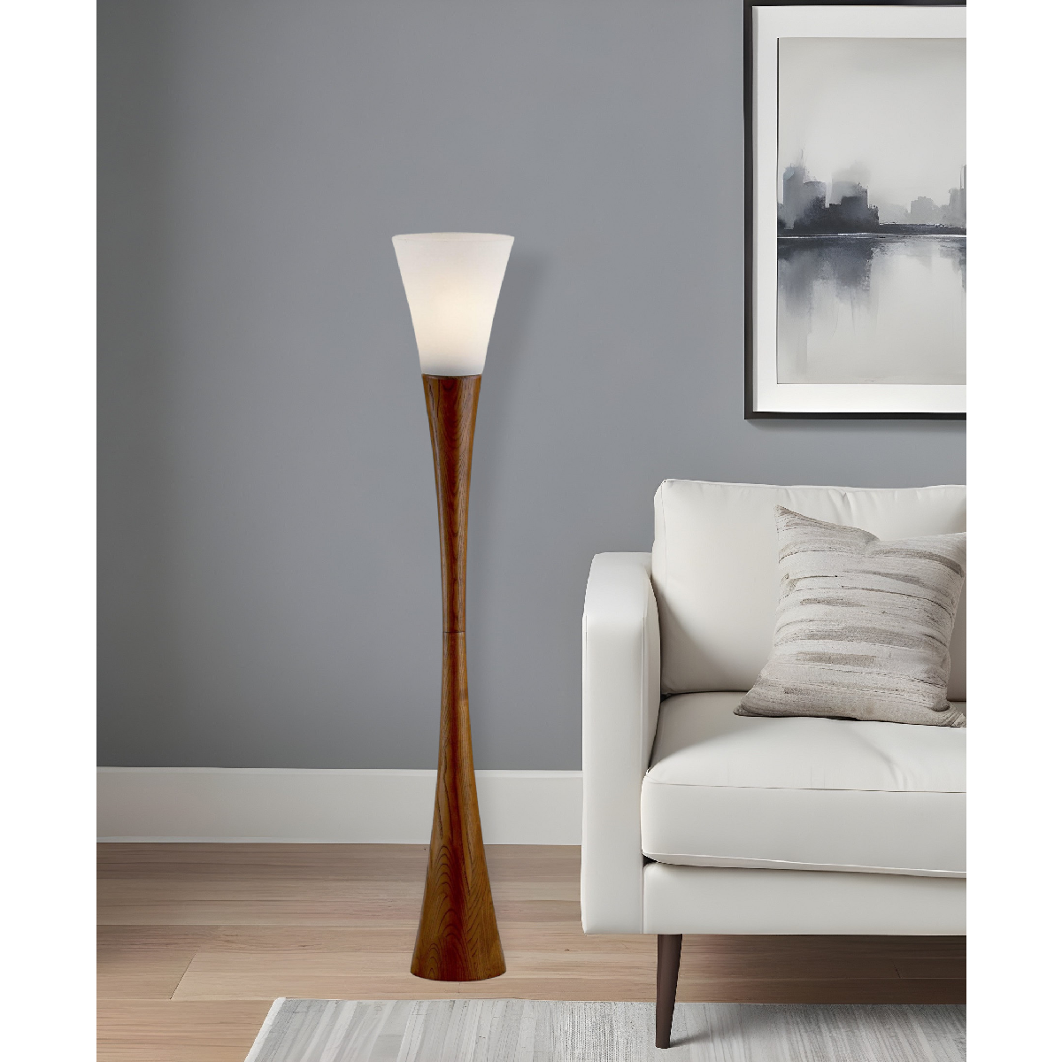 HomeRoots 68in. Brown And White Solid Wood Novelty Floor Lamp