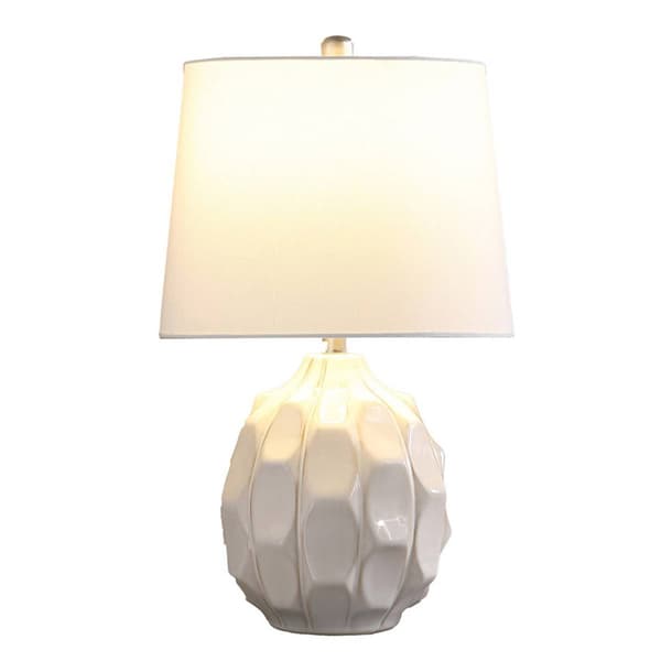 HomeRoots 22in. Cream Ceramic Faceted Table Lamp