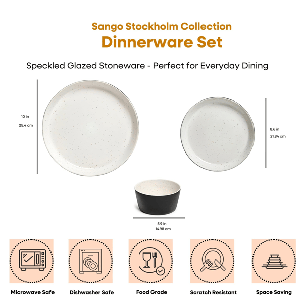 Sango Stockholm 12pc. Black/White Round Dinnerware Set