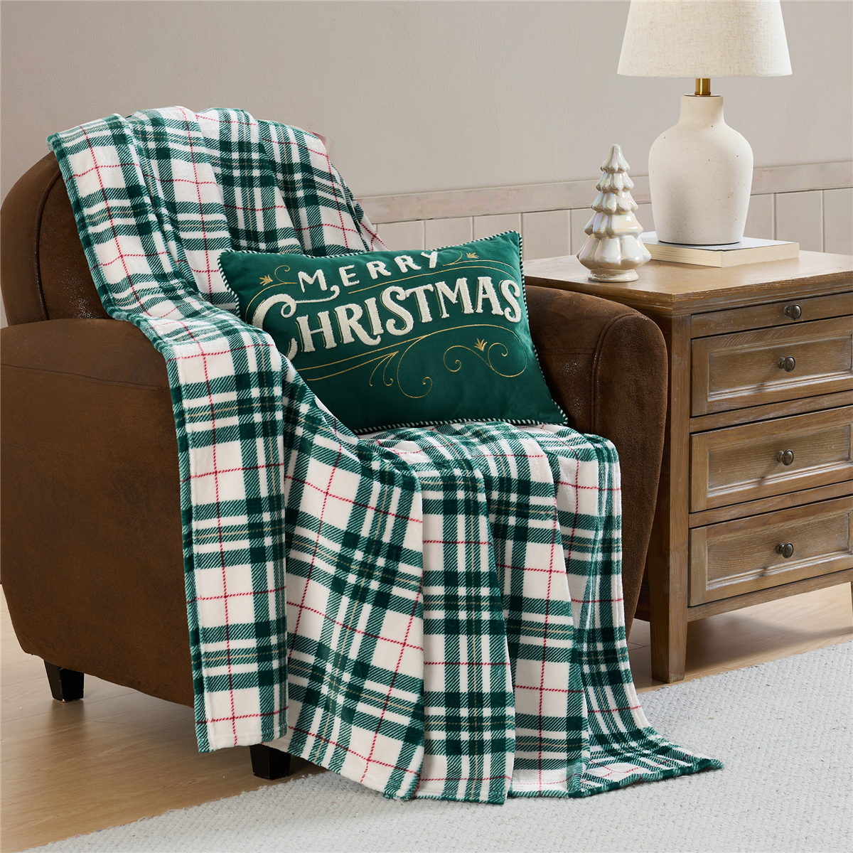 Hallmark Merry Christmas 2pc. Holiday Plush Throw & Pillow Set