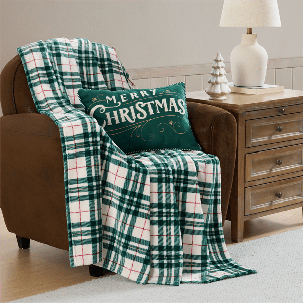 Hallmark Merry Christmas 2pc. Holiday Plush Throw & Pillow Set - image 