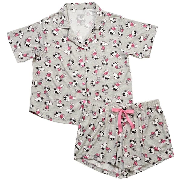 Juniors Peanuts Snoopy Cool Notch Collar Shorty Pajama Set