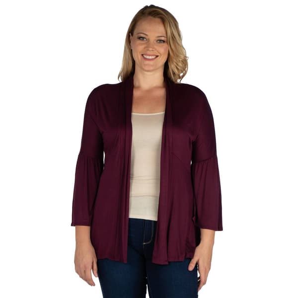 Plus Size 24/7 Comfort Apparel 3/4 Bell Sleeve Open Cardigan - image 