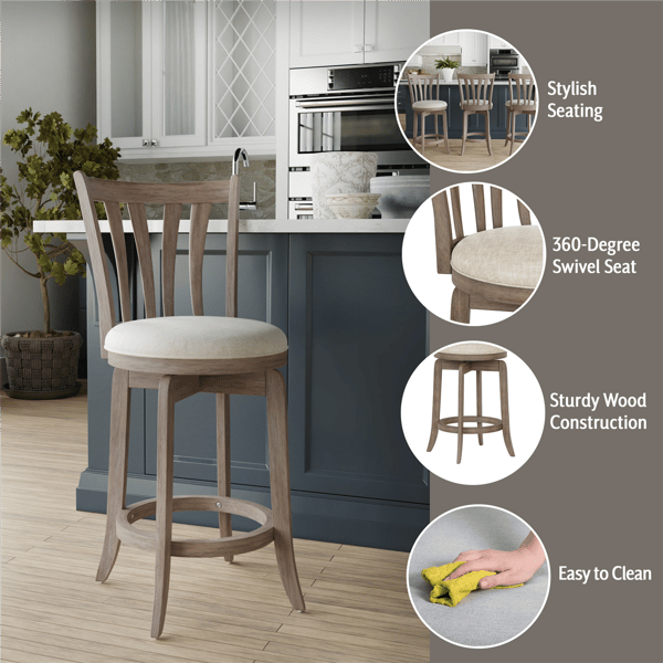 HH2 Home Savana Grey Wood Counter Height Swivel Stool