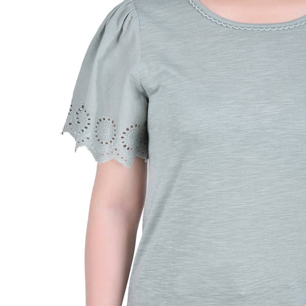 Womens NY Collection Short Eyelet Sleeve Solid Blouse