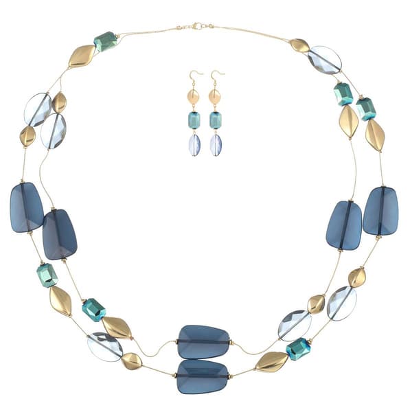 Ashley Cooper&#40;tm&#41; 2-Row Blue Beaded Necklace & Earrings Set - image 