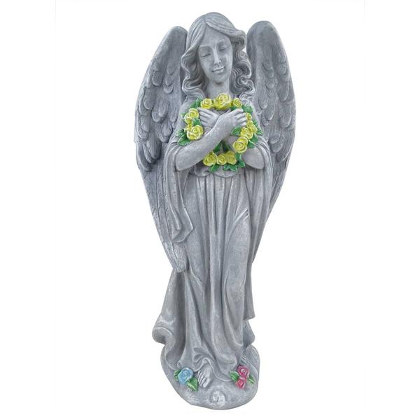 Alpine Angel w/ Yellow Flower Wreath Statue
