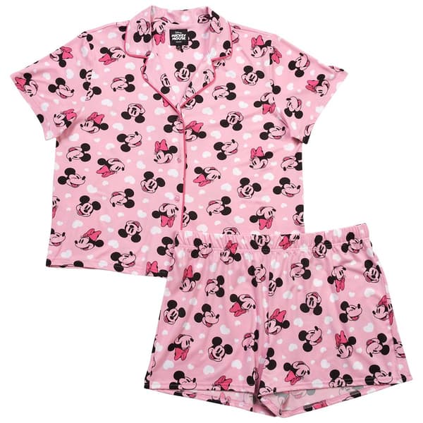 Juniors Disney Mickey and Minnie Mouse Pajama Set with Shorts - image 