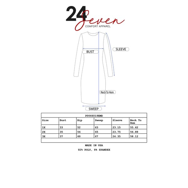 Plus Size 24/7 Comfort Apparel Square Neck Long Sleeve Maxi Dress