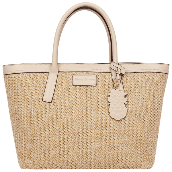 Tommy Bahama Woven Straw Beach Tote with Pineapple Charm - image 