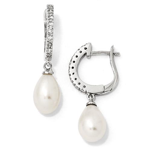 Sterling Silver Cultured Pearl Leverback Earrings - image 
