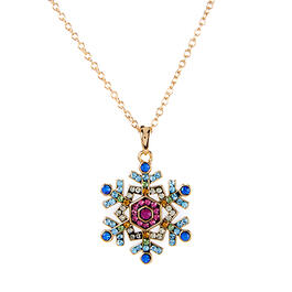 Ellen Tracy Gold Plated Multi Color Crystal Snowflake Pendant