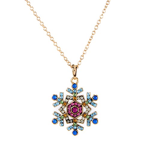 Ellen Tracy Gold Plated Multi Color Crystal Snowflake Pendant - image 