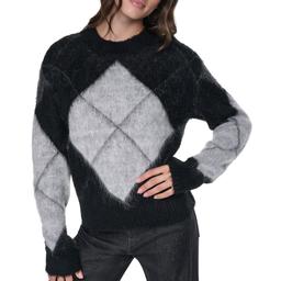 Womens DKNY Long Sleeve Brushed Argyle Sweater